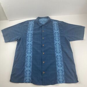 Tommy Bahama Shirt Mens Size XL Blue Floral Silk Hawaiian Button Up Used